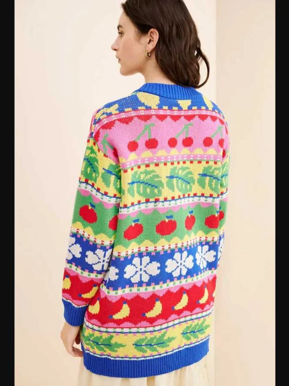 XS Farm Rio Anthropologie Sweet Orchard fruit knit cardigan oversized sweater #3 - Picture 3 of 11